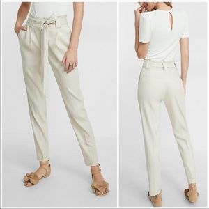 Express • High Waist Linen Blend Belt Ankle Pants